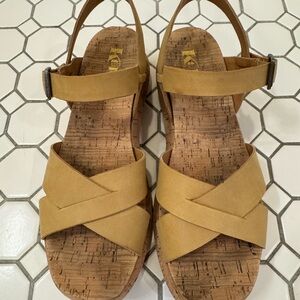 Cork Wedge Sandal in Mustard Yellow with Crisscross Straps